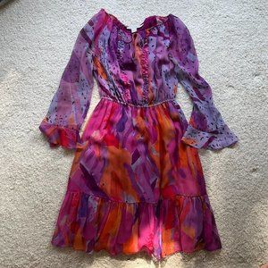 Diane Von Furstenberg  Silk Multi Colored Ruffle Dress, size 4